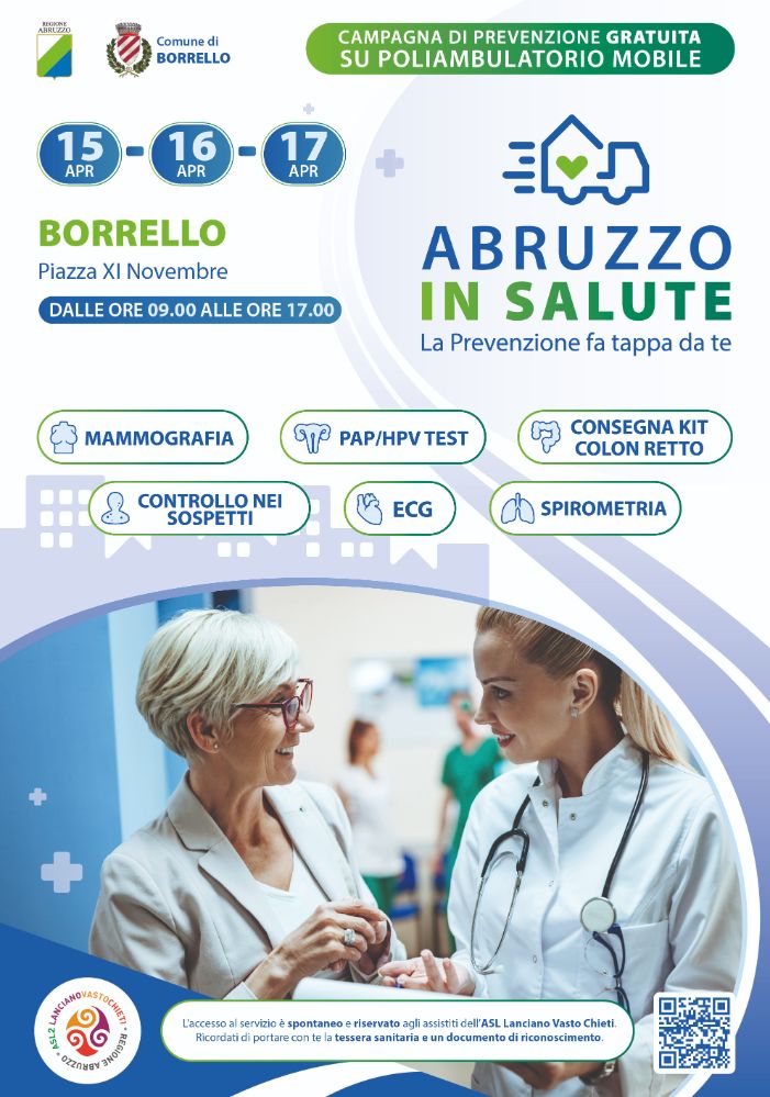 Casa della salute mobile a Borrello dal 15 al 17 aprile 2024