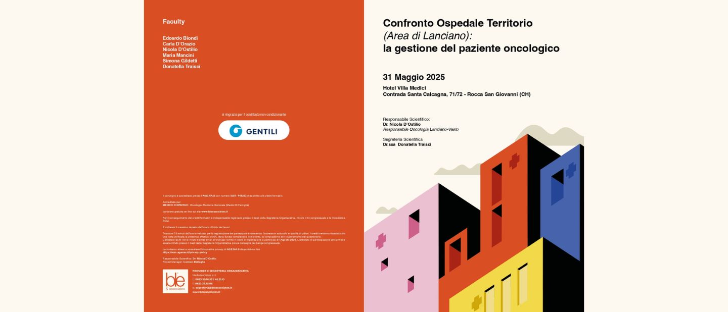 Convegno "confronto ospedale-territorio (area di Lanciano): la gestione del paziente oncologico", 31 maggio 2025 - Hotel Villa Medici (Rocca San Giovanni)