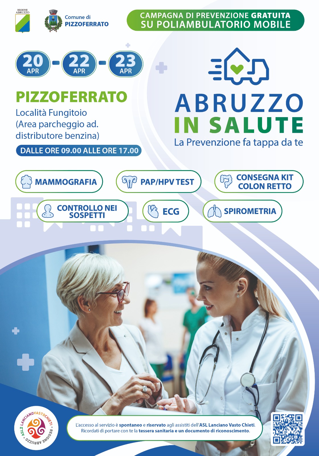 Casa della salute mobile a Pizzoferrato il 20, 22 e 23 aprile 2024