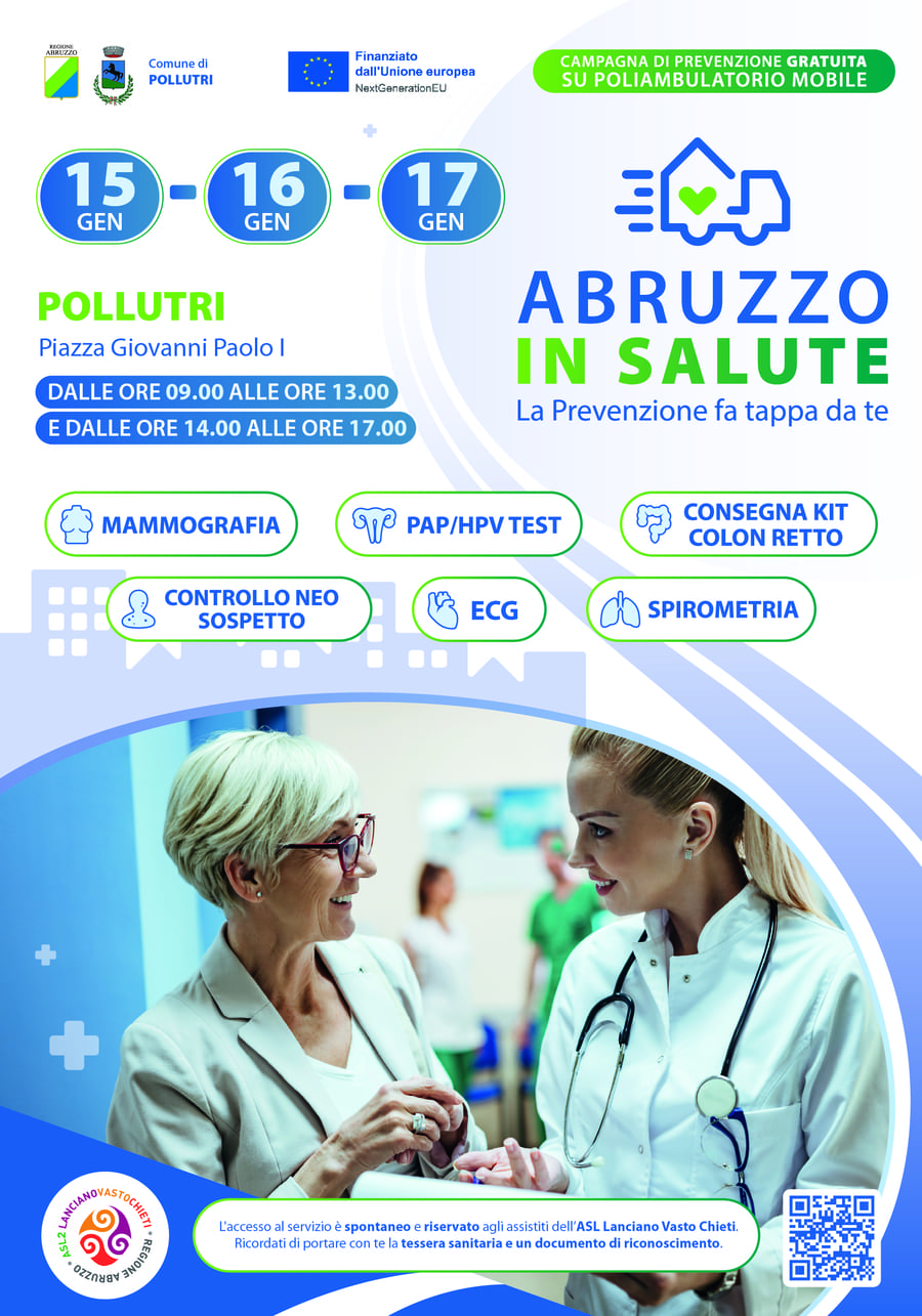 Casa della salute mobile a Pollutri dal 15 al 17 gennaio 2025