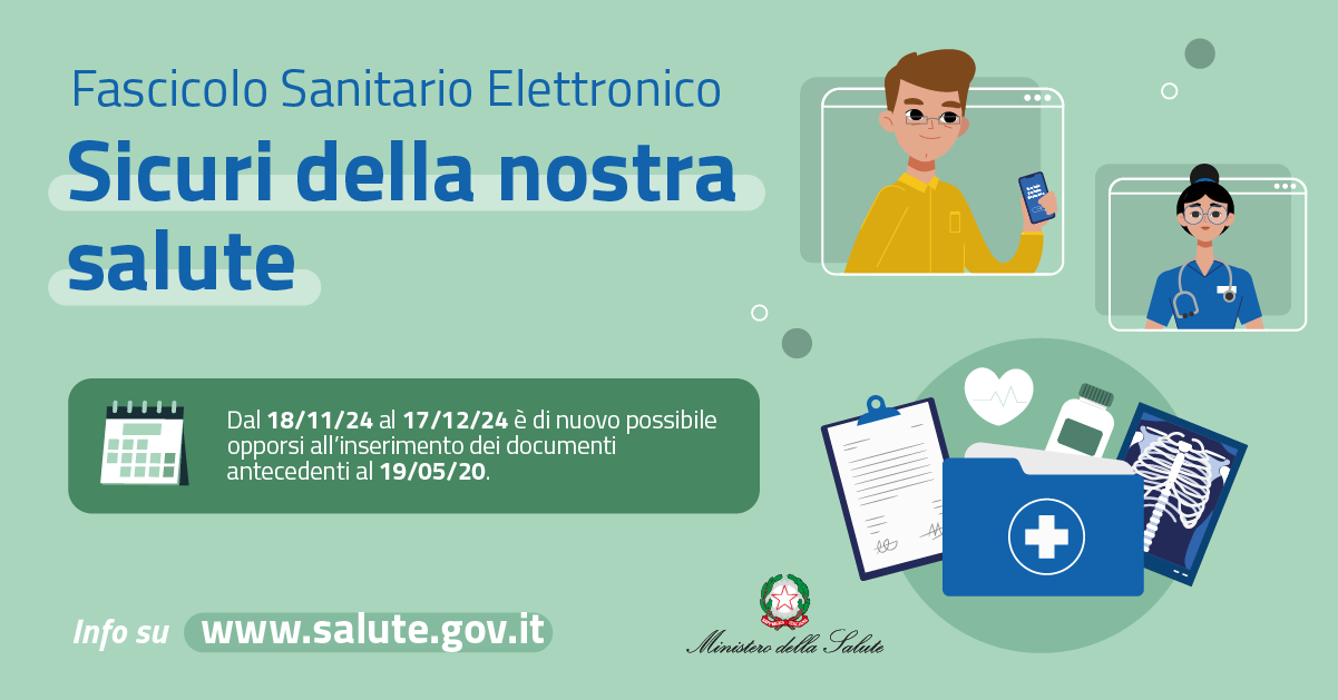 FSE: FASCICOLO SANITARIO ELETTRONICO 2.0, riapertura termini di opposizione all’alimentazione dei dati antecedenti al 19 maggio 2020