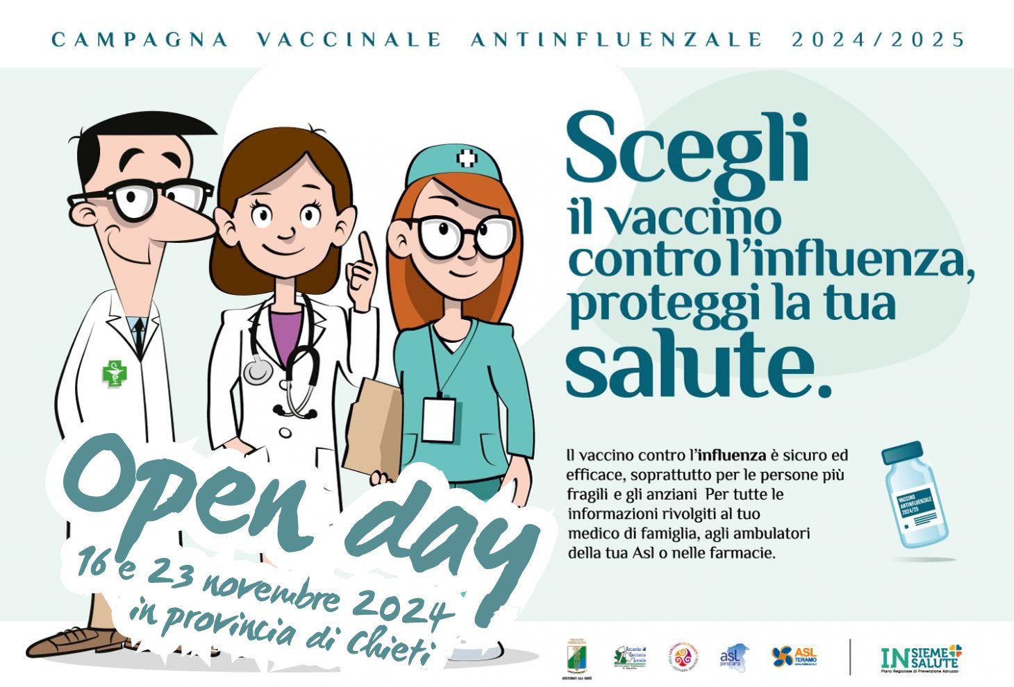 "Open day" vaccinazioni in provincia di Chieti sabato 16 e 23 novembre 2024. Campagna vaccinazione antinfluenzale 2024/2025