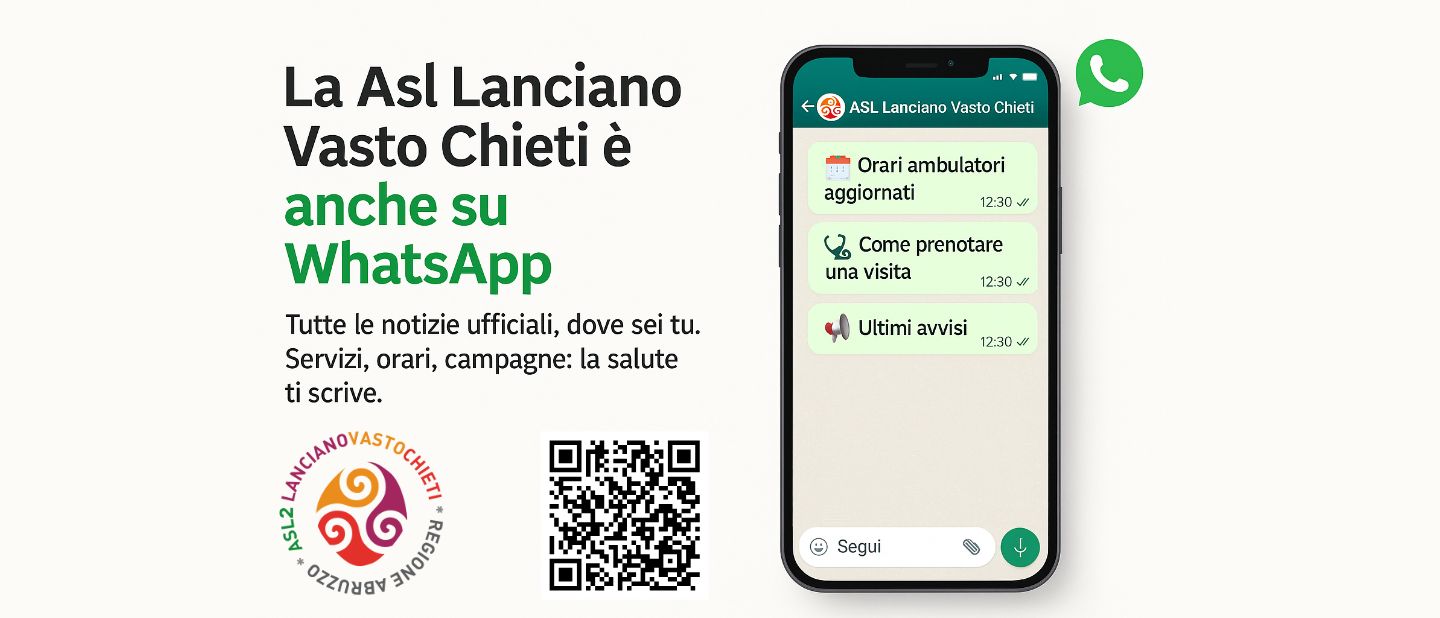Nuovo canale WhatsApp Asl Lanciano Vasto Chieti. CLICCA QUI PER ISCRIVERTI